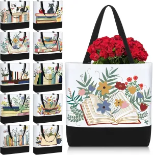 10 Pcs Book Canvas Tote Bag Bulk for Women Cute Book Lovers Club Bookish Gifts Bags with Handle for Librarian Reader(Classic)