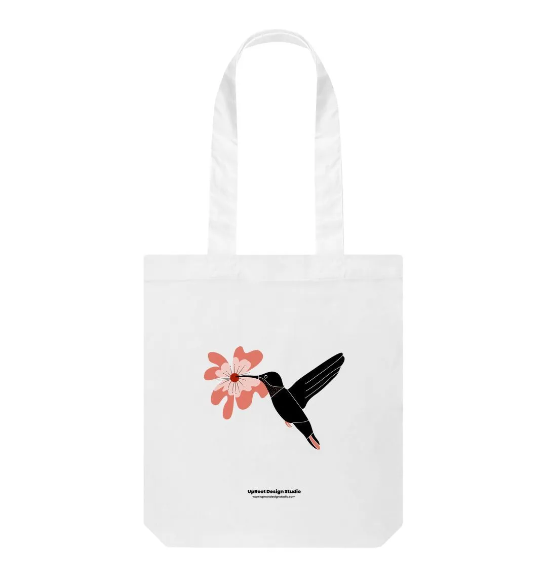 100% Organic Cotton Tote Bag - Nordic Hummingbird with Hibiscus Flower