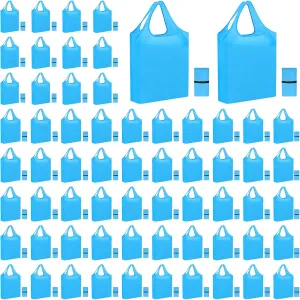 100 Pack Reusable Grocery Bags Bulk Polyester Shopping Bags Foldable Shopping Tote Pouch for Grocery 50 Lbs Washable(Blue)