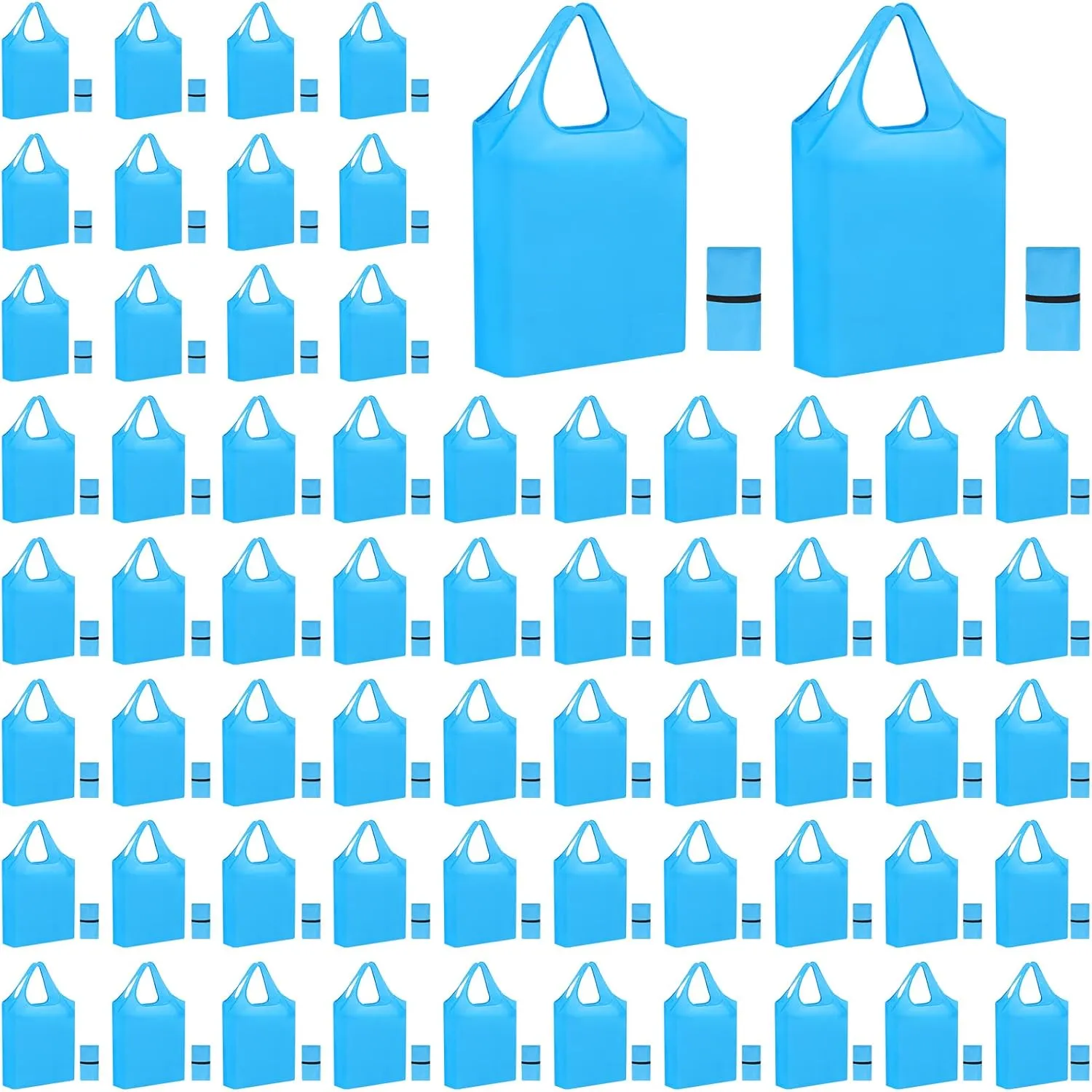 100 Pack Reusable Grocery Bags Bulk Polyester Shopping Bags Foldable Shopping Tote Pouch for Grocery 50 Lbs Washable(Blue)