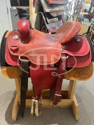 14" Custom Red Leather Team Roping Saddle by Cossentine Saddlery