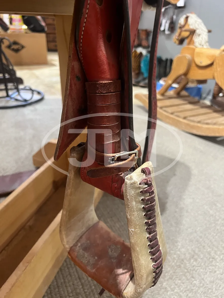 14" Custom Red Leather Team Roping Saddle by Cossentine Saddlery