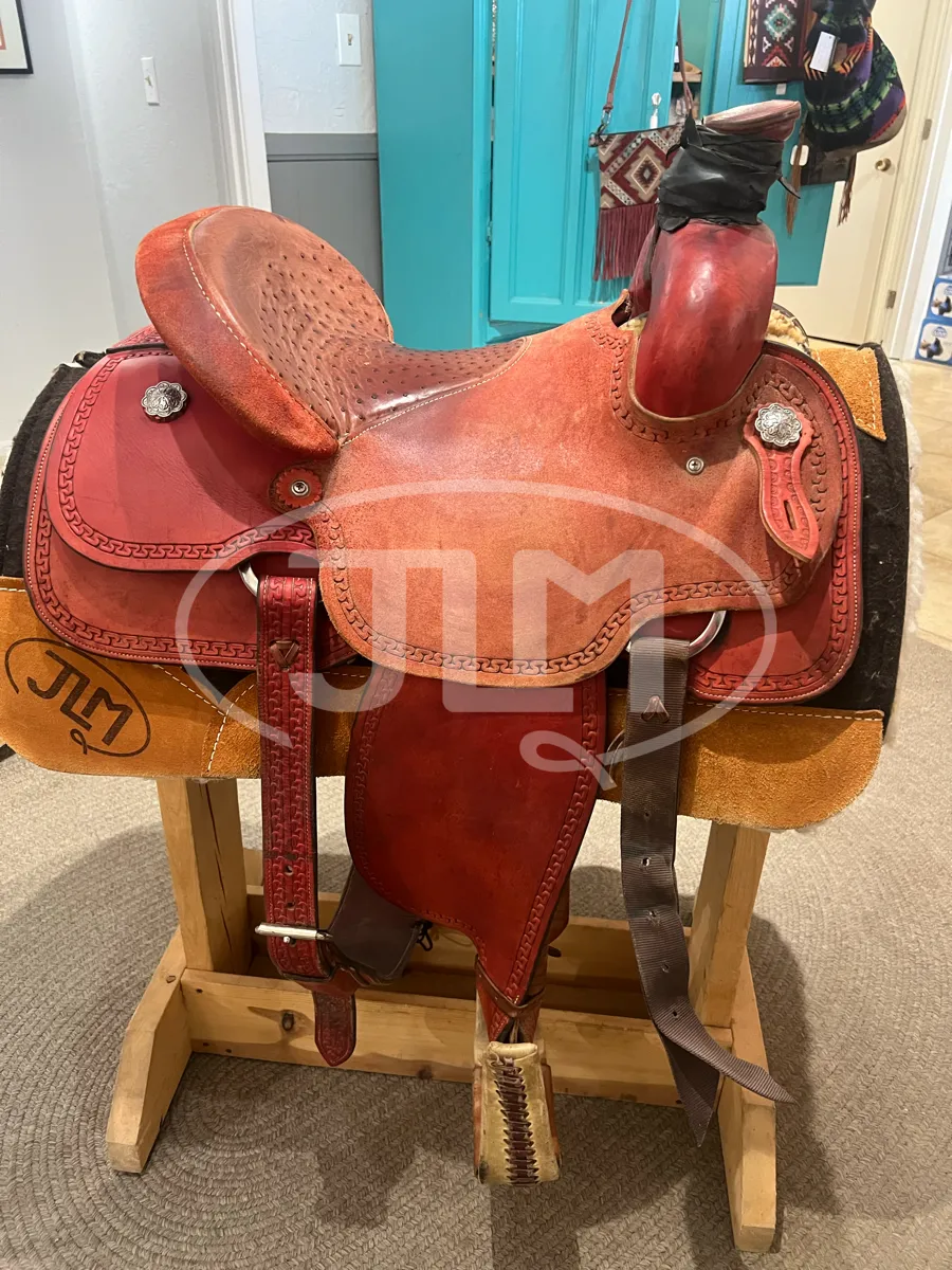 14" Custom Red Leather Team Roping Saddle by Cossentine Saddlery