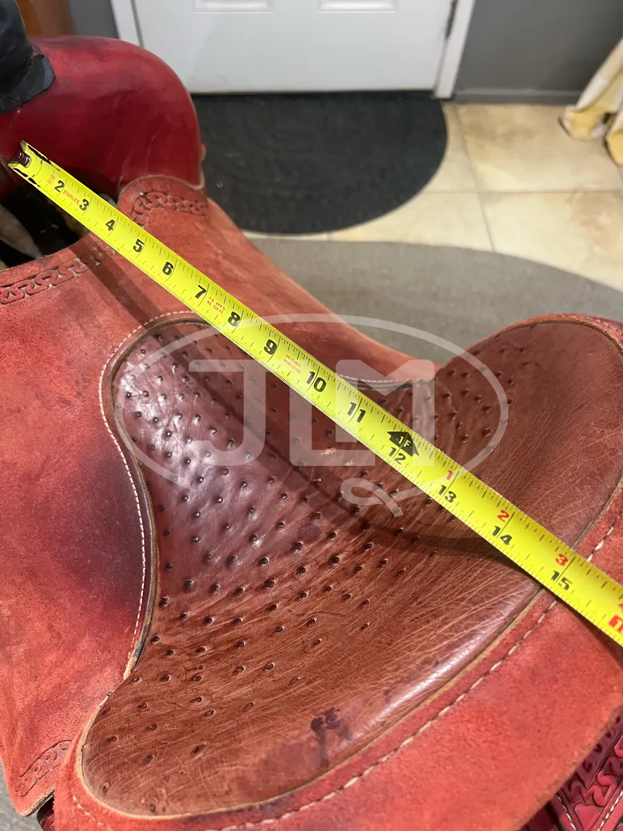 14" Custom Red Leather Team Roping Saddle by Cossentine Saddlery