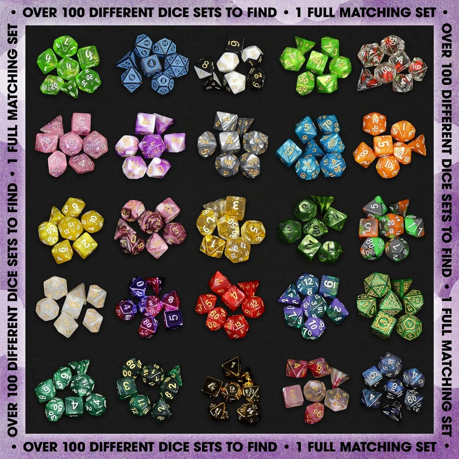 1985 Games Premium Mystery Dice, Set of 7 Polyhedral Dice, Heart Dice, Pink Dice, Suitable for Role Playing, Table Games (Premium Mystery Pack of 6)