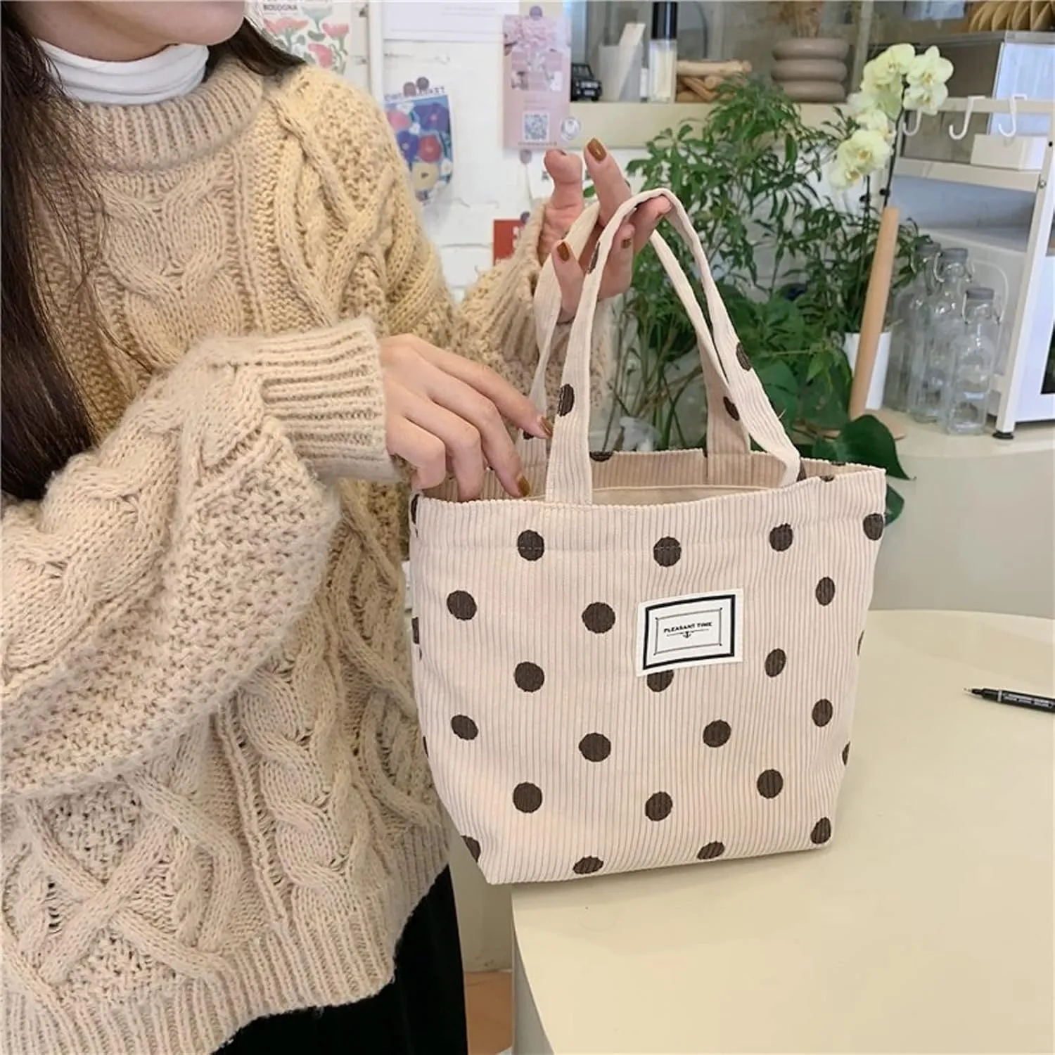 2 Pcs Corduroy Small Tote Bag for Women Cute Mini Tote Bag Preppy Aesthetic Reusable Bags for Grocery, Essentials, Water Bottle, Keys, Book, Bible