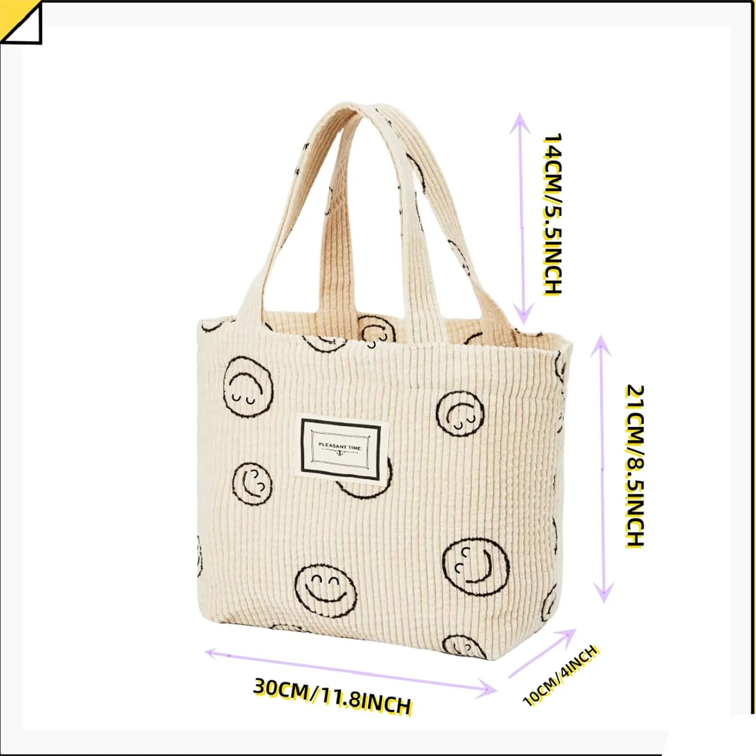 2 Pcs Corduroy Small Tote Bag for Women Cute Mini Tote Bag Preppy Aesthetic Reusable Bags for Grocery, Essentials, Water Bottle, Keys, Book, Bible