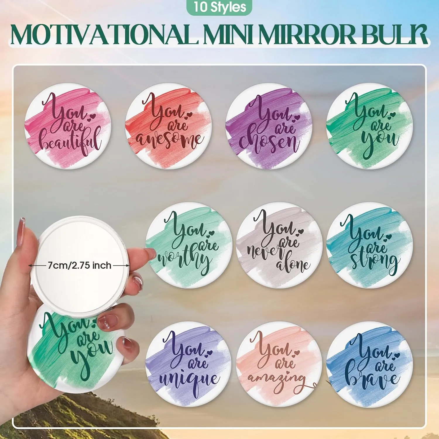 20 Pcs Employee Appreciation Gifts 10 Inspirational Canvas Makeup Bags 10 Compact Mirrors Bulk Cosmetic Bags Round Portable Pocket Mirror Thank You Gifts for Women (Inspiration)