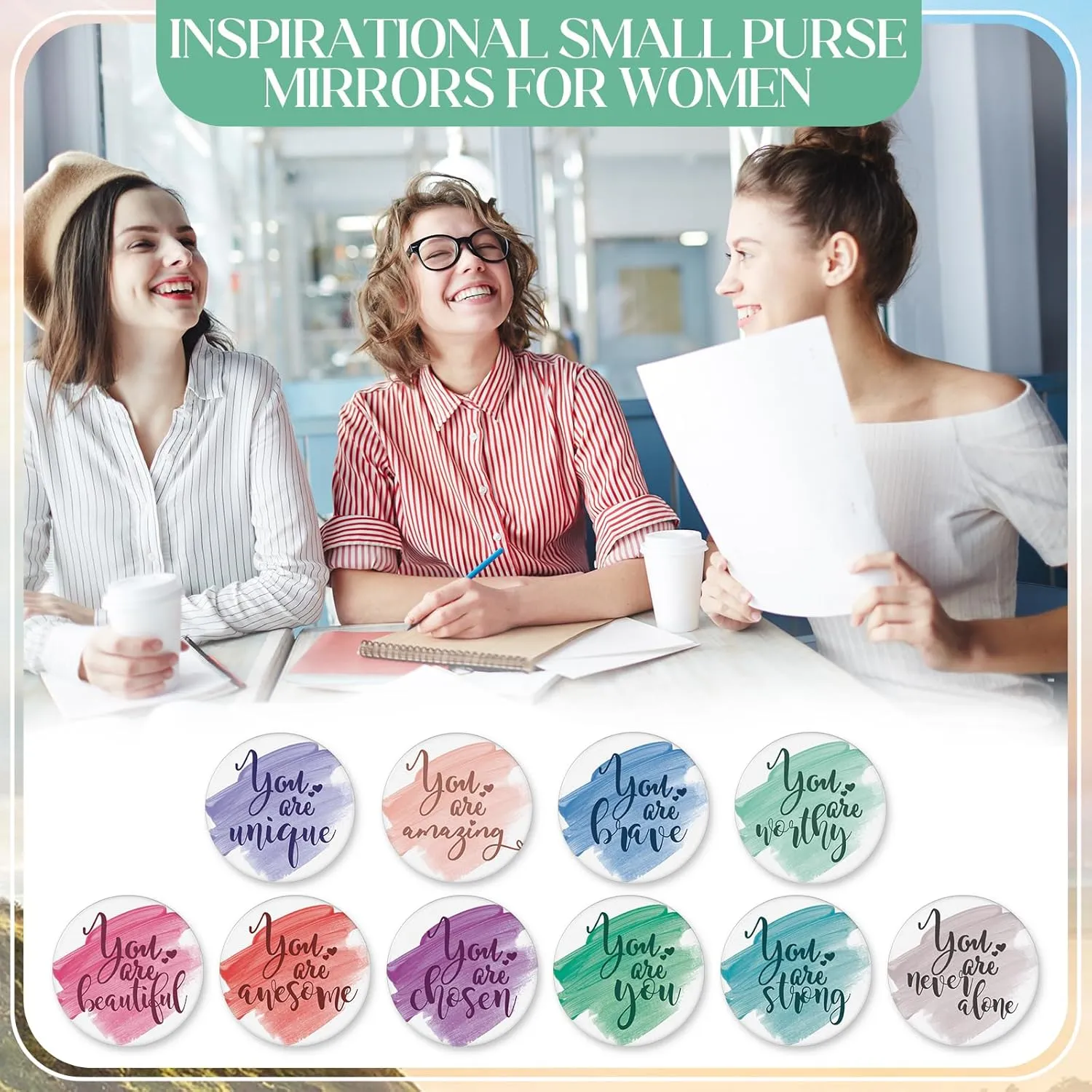 20 Pcs Employee Appreciation Gifts 10 Inspirational Canvas Makeup Bags 10 Compact Mirrors Bulk Cosmetic Bags Round Portable Pocket Mirror Thank You Gifts for Women (Inspiration)