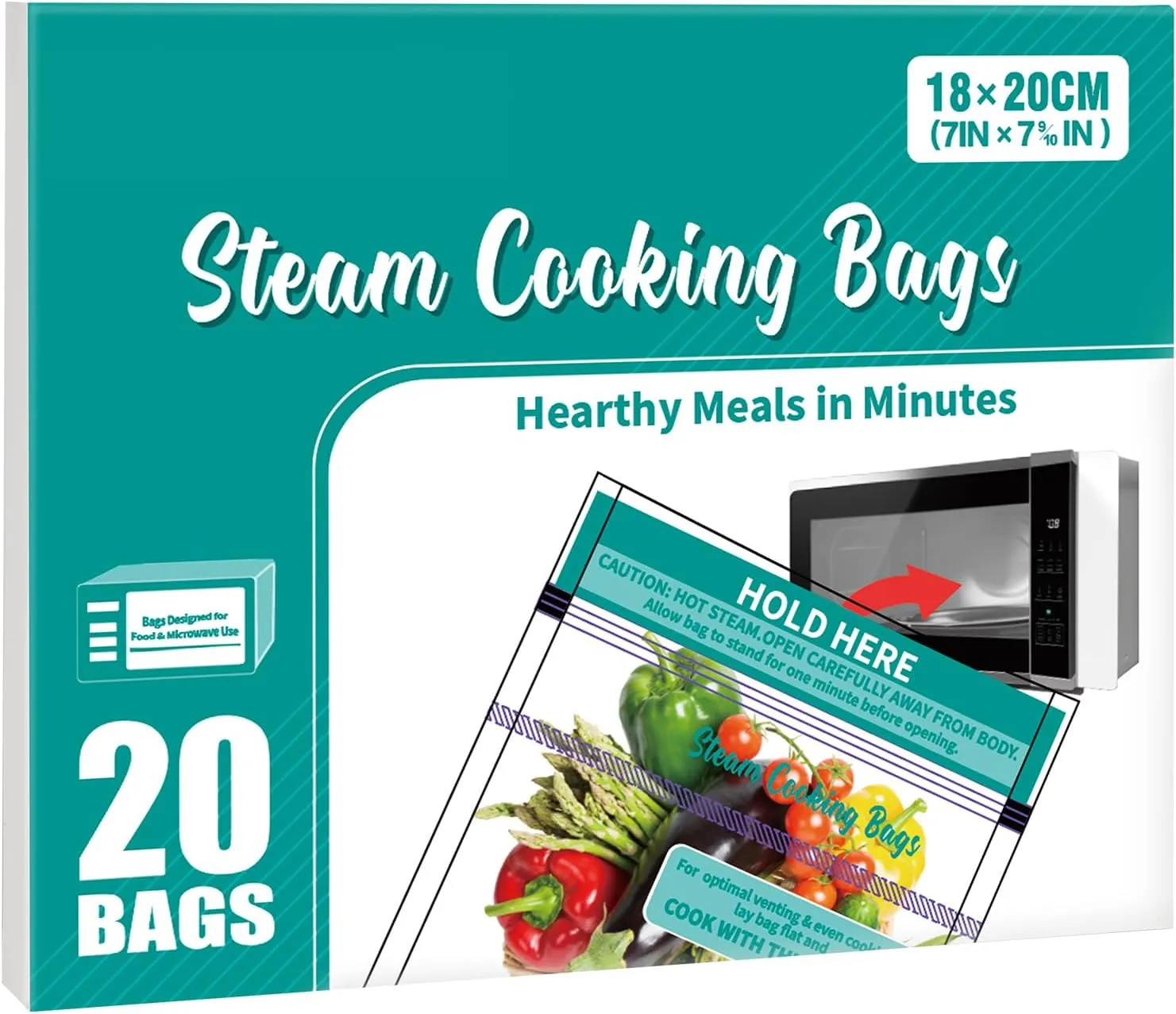 20 PCS Microwave Steaming Bags Disposable Food Steam Cooking Bags for Vegetables, Potatoes and Meat, Easy to Use, Keep Fresh (20)
