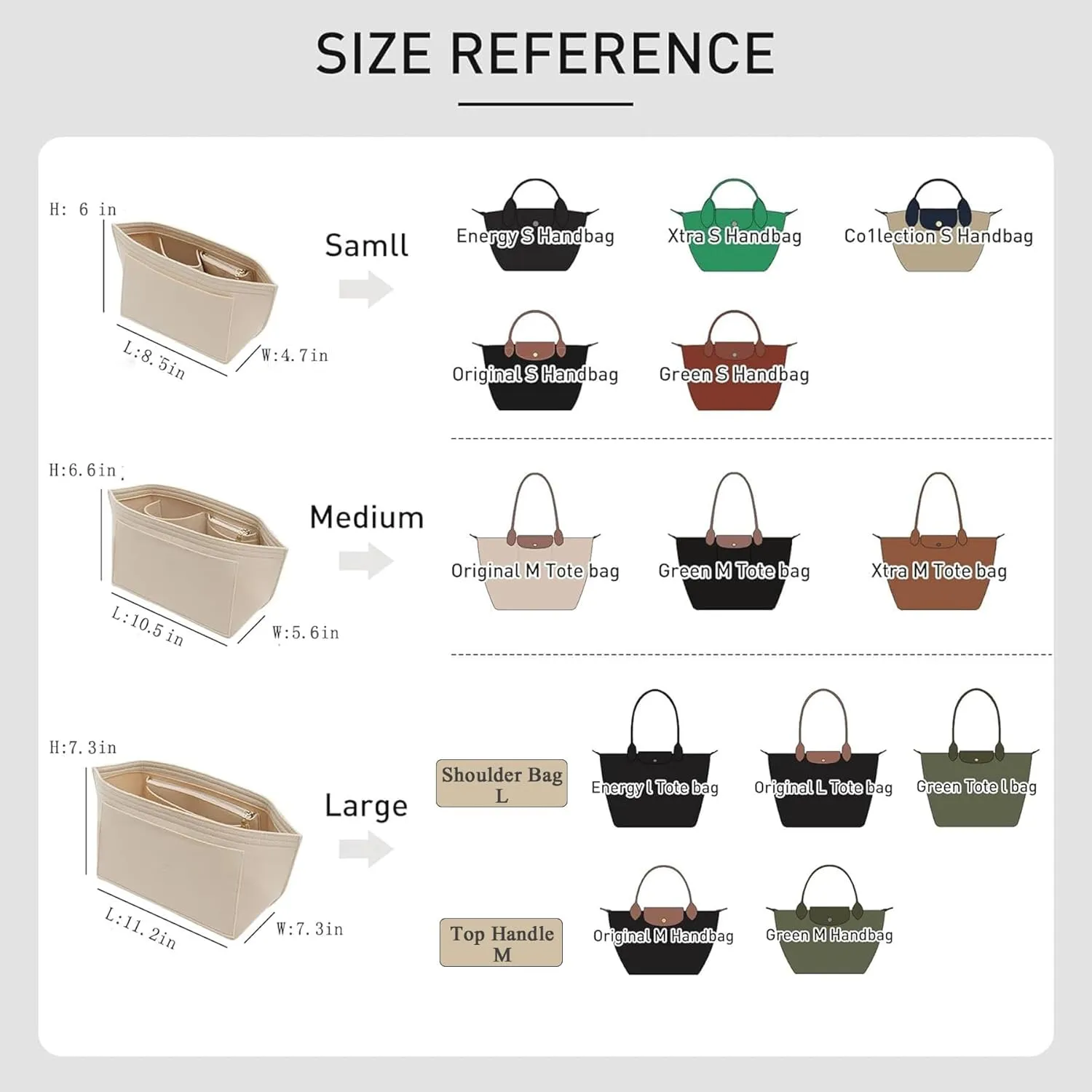 2025 Purse Organizer Insert Compatible with Longchamp Le Pliage Large and More, Felt Zipper Long Champ Bag Organizer Insert with Cup Holder, 8 Compartments (Beige,L)