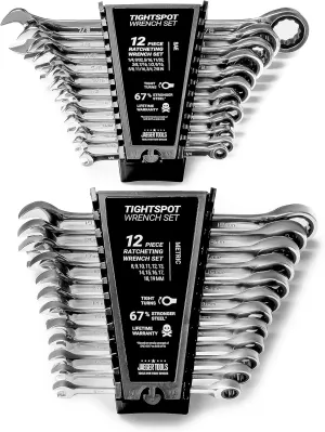 24pc IN/MM TIGHTSPOT Ratcheting Wrench Set - MASTER SET Including Inch & Metric With Quick Access Wrench Organizer - Our standard in combination wrench sets from gear to tip