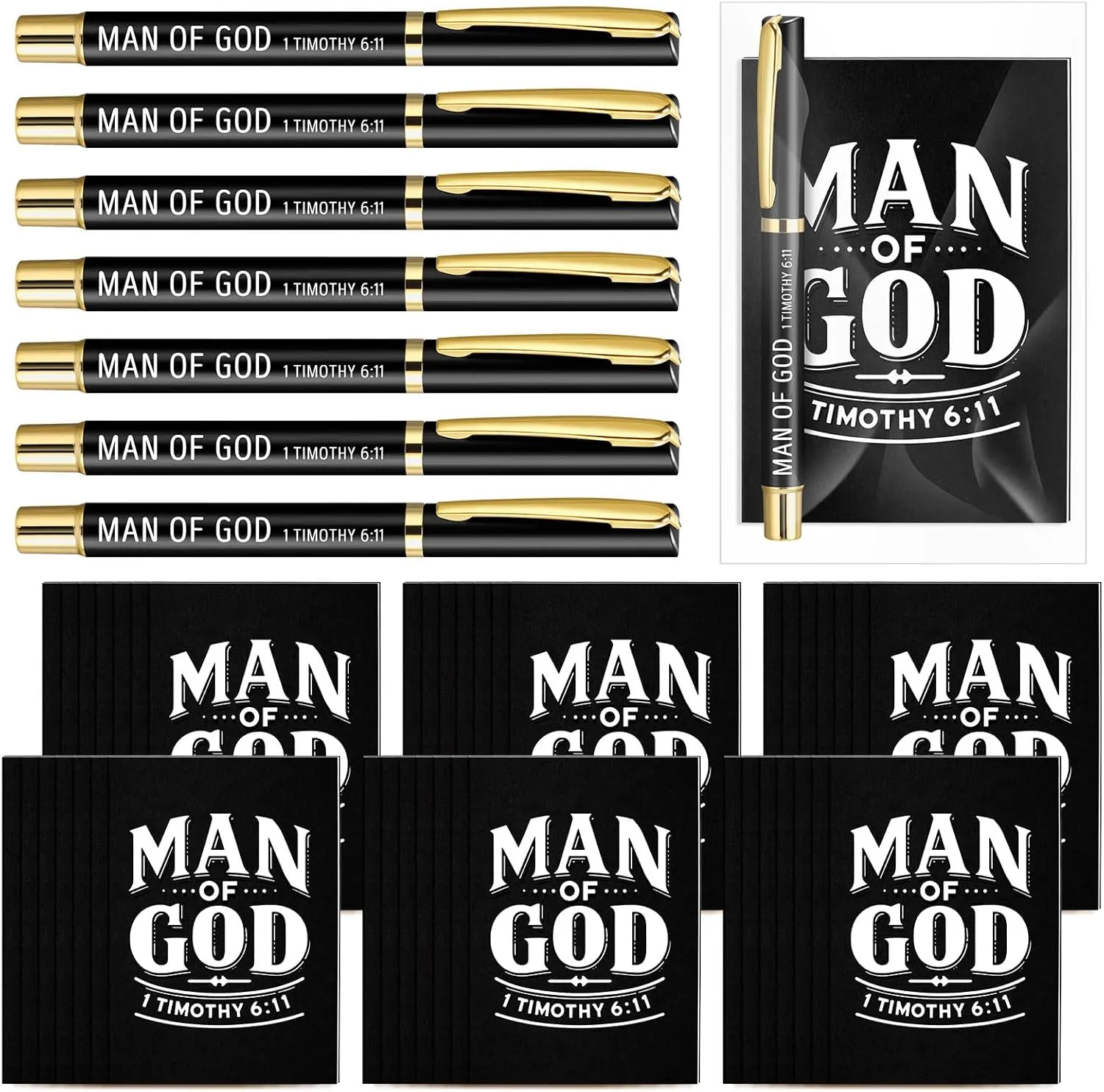 25 Set Father's Day Gifts Bulk for Church Man of God Christian Men Gifts 1 Timothy 6: 11 Man of God Notebook and Pen Set Bible Verse Prayer Journal Religious Notepad Pen for Dad Pastor Church