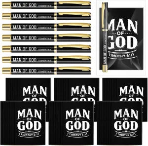 25 Set Father's Day Gifts Bulk for Church Man of God Christian Men Gifts 1 Timothy 6: 11 Man of God Notebook and Pen Set Bible Verse Prayer Journal Religious Notepad Pen for Dad Pastor Church