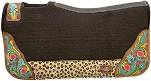 28"x30" Barrel Style Saddle Pad w/Hair-On Cheetah & Floral Accent