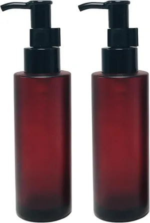 2PCS 100ML/3.4oz Amber Frosted Glass Pump Bottles with Black Pump Top Cosmetic Make-up Cream Lotion Sample Packing Toiletries Liquid Storage Container Vial Jar