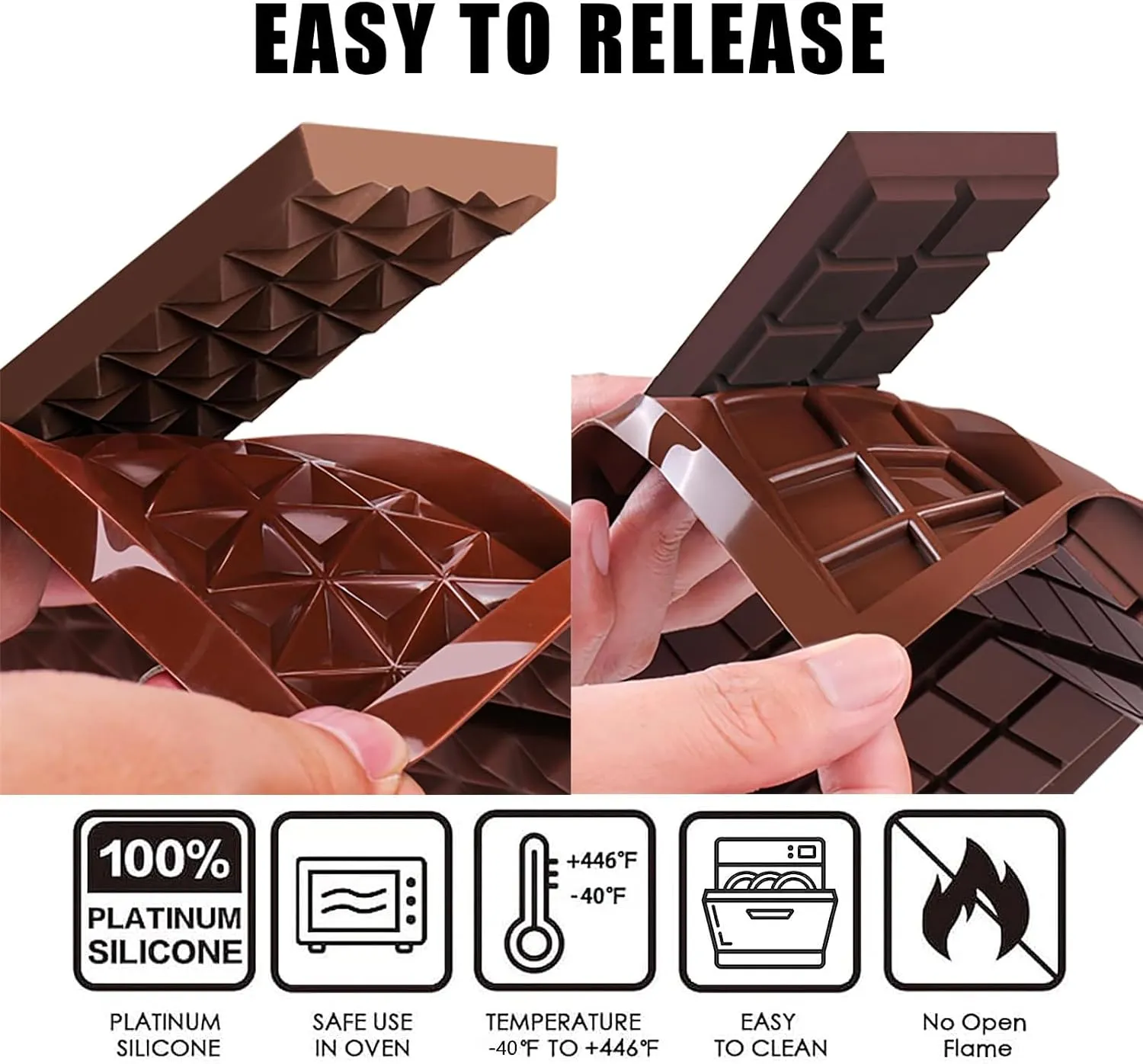 3 Pcs Deep Chocolate Bar Mold, Silicone Mold for Stuffed Chocolate, Break Apart Knafeh Pistachio Candy Molds With Bags and Scraper
