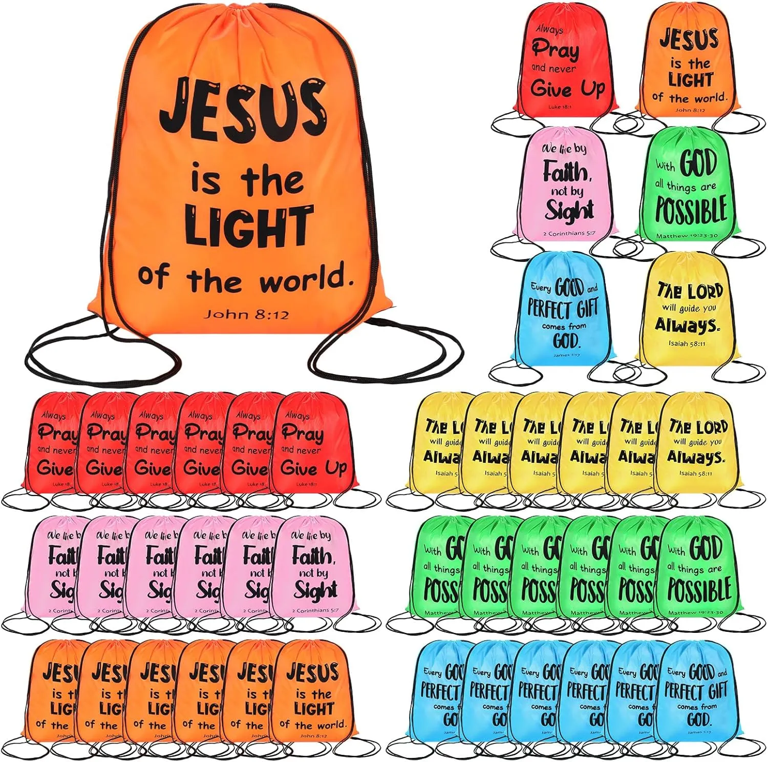 30 Pcs Christian Drawstring Backpack Bulk Easter Religious Gift Bag Bible Bag Polyester Backpack for Church Christian Religion Gift