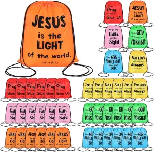 30 Pcs Christian Drawstring Backpack Bulk Easter Religious Gift Bag Bible Bag Polyester Backpack for Church Christian Religion Gift