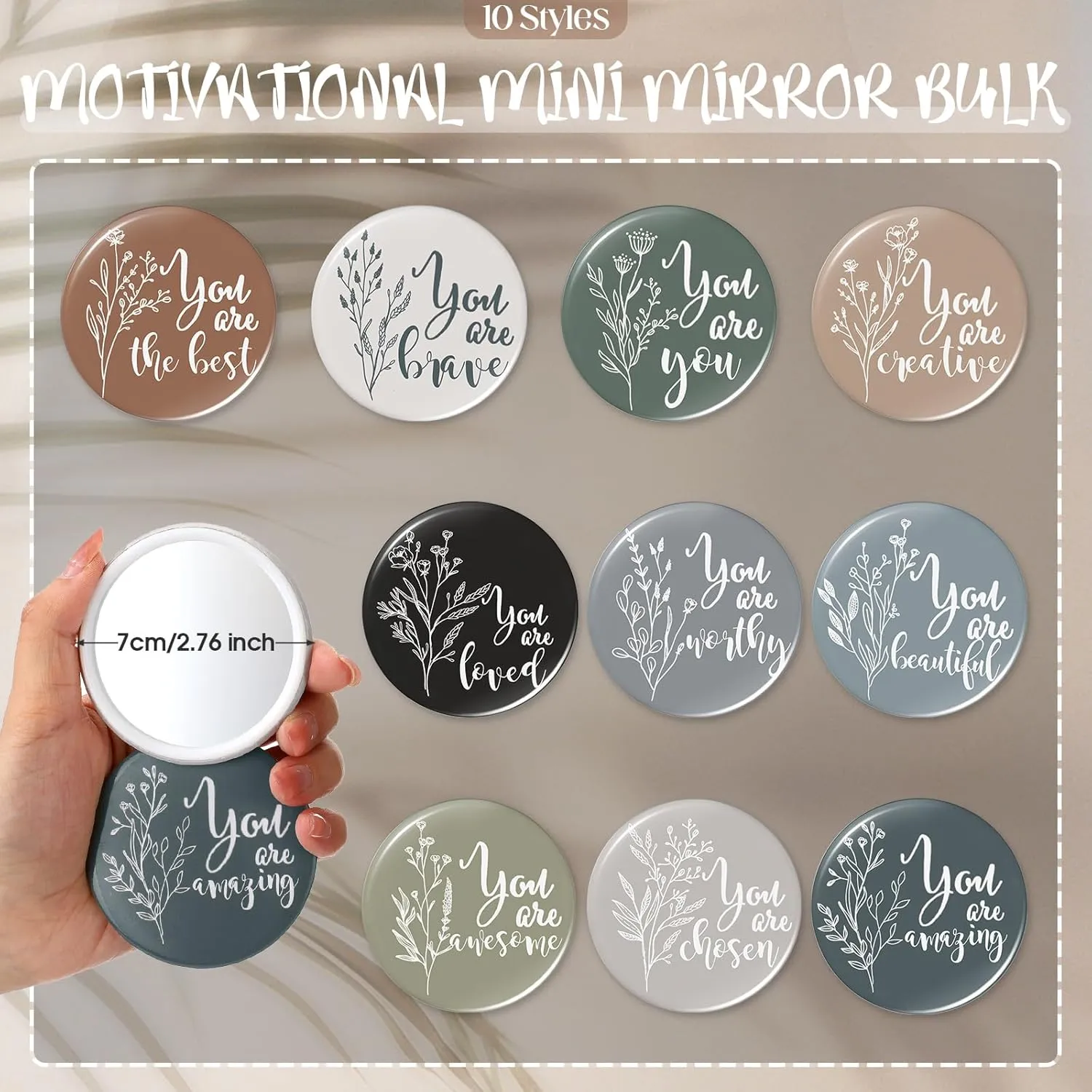40 Pcs Employee Appreciation Gifts 20 Inspirational Canvas Makeup Bags 20 Compact Mirrors Bulk Cosmetic Bags Round Portable Pocket Mirror Thank You Gifts for Women (Boho)