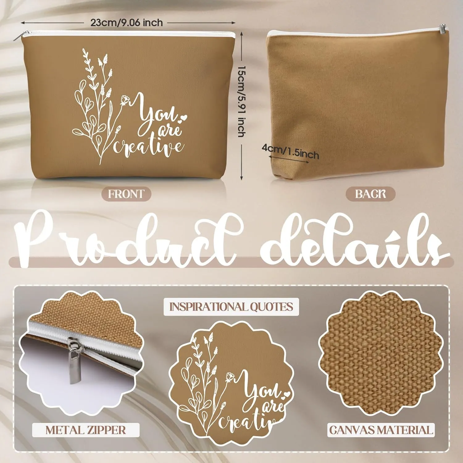40 Pcs Employee Appreciation Gifts 20 Inspirational Canvas Makeup Bags 20 Compact Mirrors Bulk Cosmetic Bags Round Portable Pocket Mirror Thank You Gifts for Women (Boho)