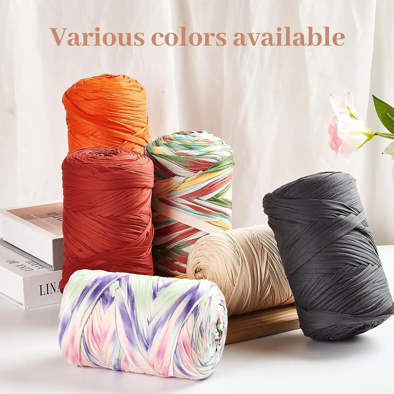 400g T-Shirt Yarn Crochet Yarn for Beginner Crochet Bags/Basket/Coaster,400G/110yds High Elastic Polyester Thick Tshirt Blue&White Stripes