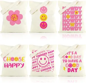 6 Pcs Coquette Pink Bow Tote Bag Preppy Aesthetic Bag for Women Reusable Shopping Grocery Gifts