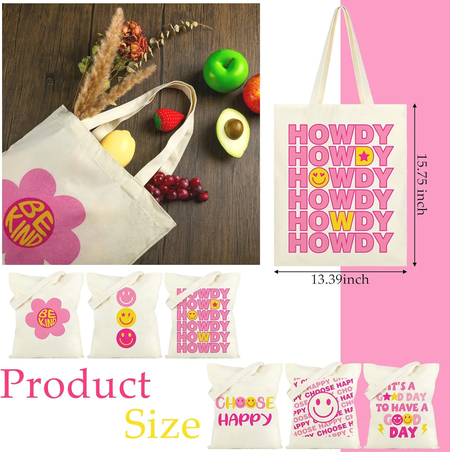 6 Pcs Coquette Pink Bow Tote Bag Preppy Aesthetic Bag for Women Reusable Shopping Grocery Gifts
