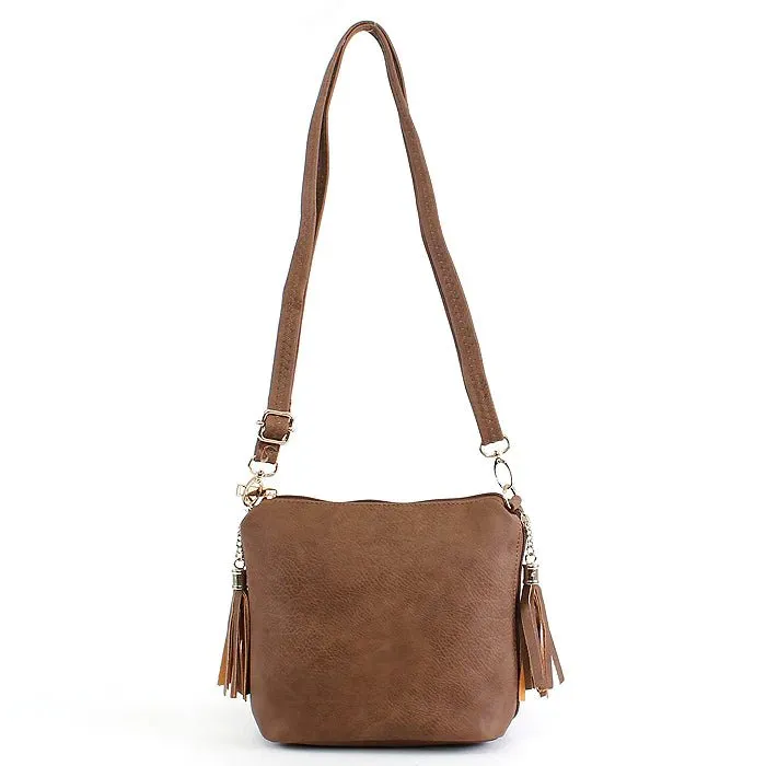 A8008 Crossbody Bag w/ 2 Side Tassel Zippers