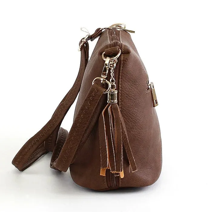 A8008 Crossbody Bag w/ 2 Side Tassel Zippers