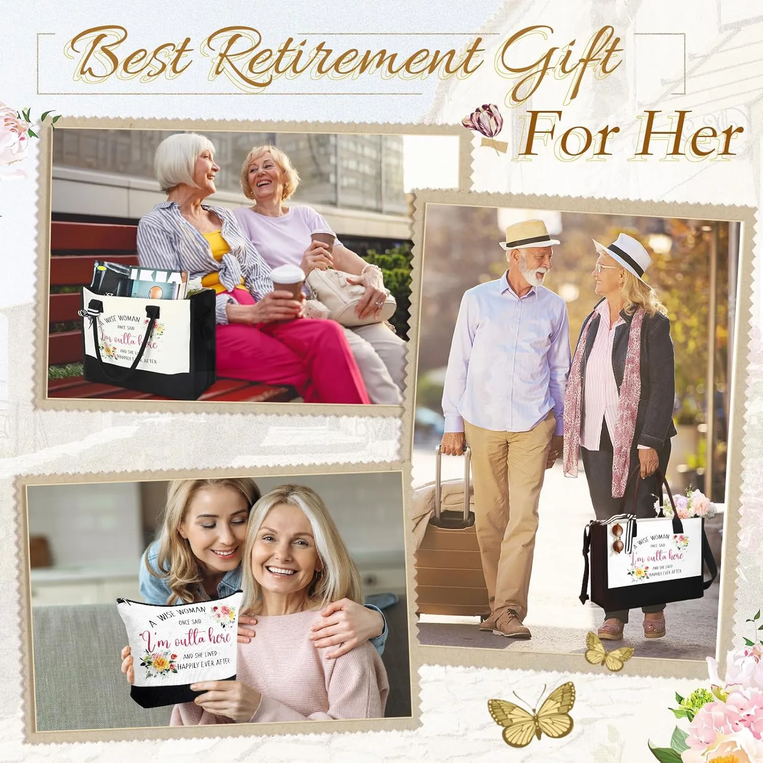 Abbylike 3 Pcs Retirement Gifts for Women 2025 Happy Retired Canvas Tote Makeup Bags Gift for Retirees Coworker