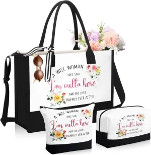 Abbylike 3 Pcs Retirement Gifts for Women 2025 Happy Retired Canvas Tote Makeup Bags Gift for Retirees Coworker