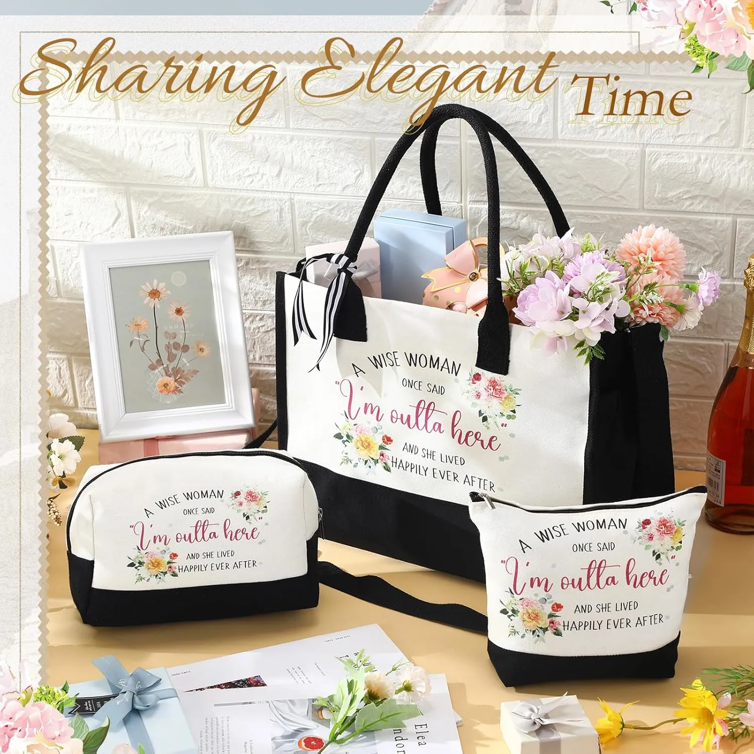 Abbylike 3 Pcs Retirement Gifts for Women 2025 Happy Retired Canvas Tote Makeup Bags Gift for Retirees Coworker