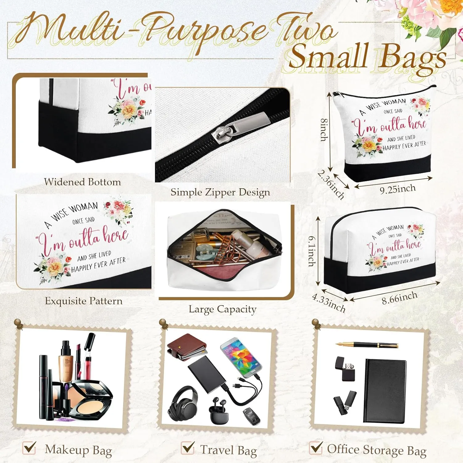 Abbylike 3 Pcs Retirement Gifts for Women 2025 Happy Retired Canvas Tote Makeup Bags Gift for Retirees Coworker
