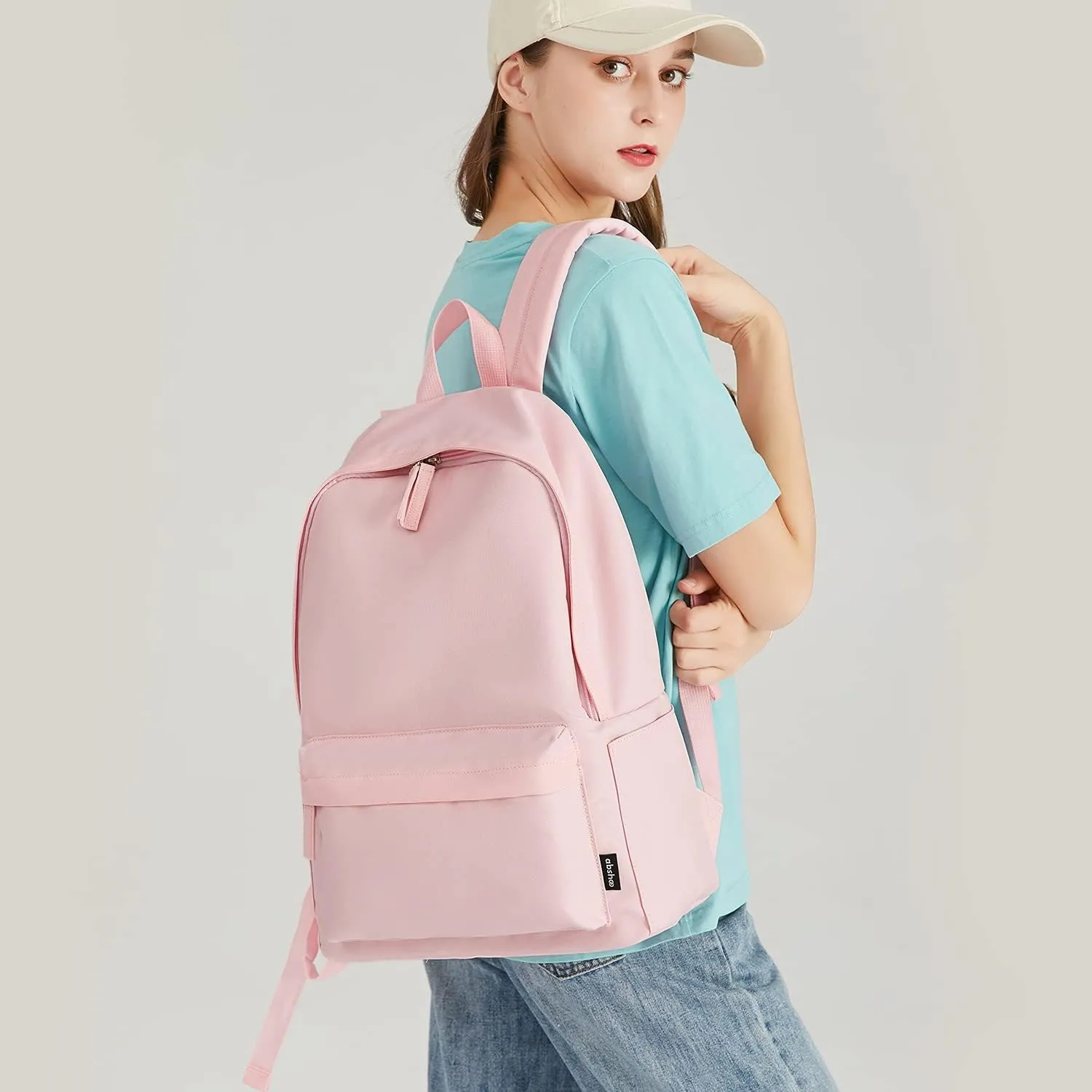 abshoo Lightweight Plain Teen Girls Backpacks for School Solid Color Women College Boobags (Light Pink)
