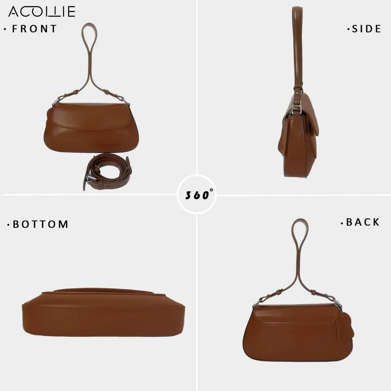ACOLLIE-Bag New Tide Women's Versatile One-Shoulder Armpit Saddle Bag Cross-Body Leather Bag with Advanced Sensory Fashion