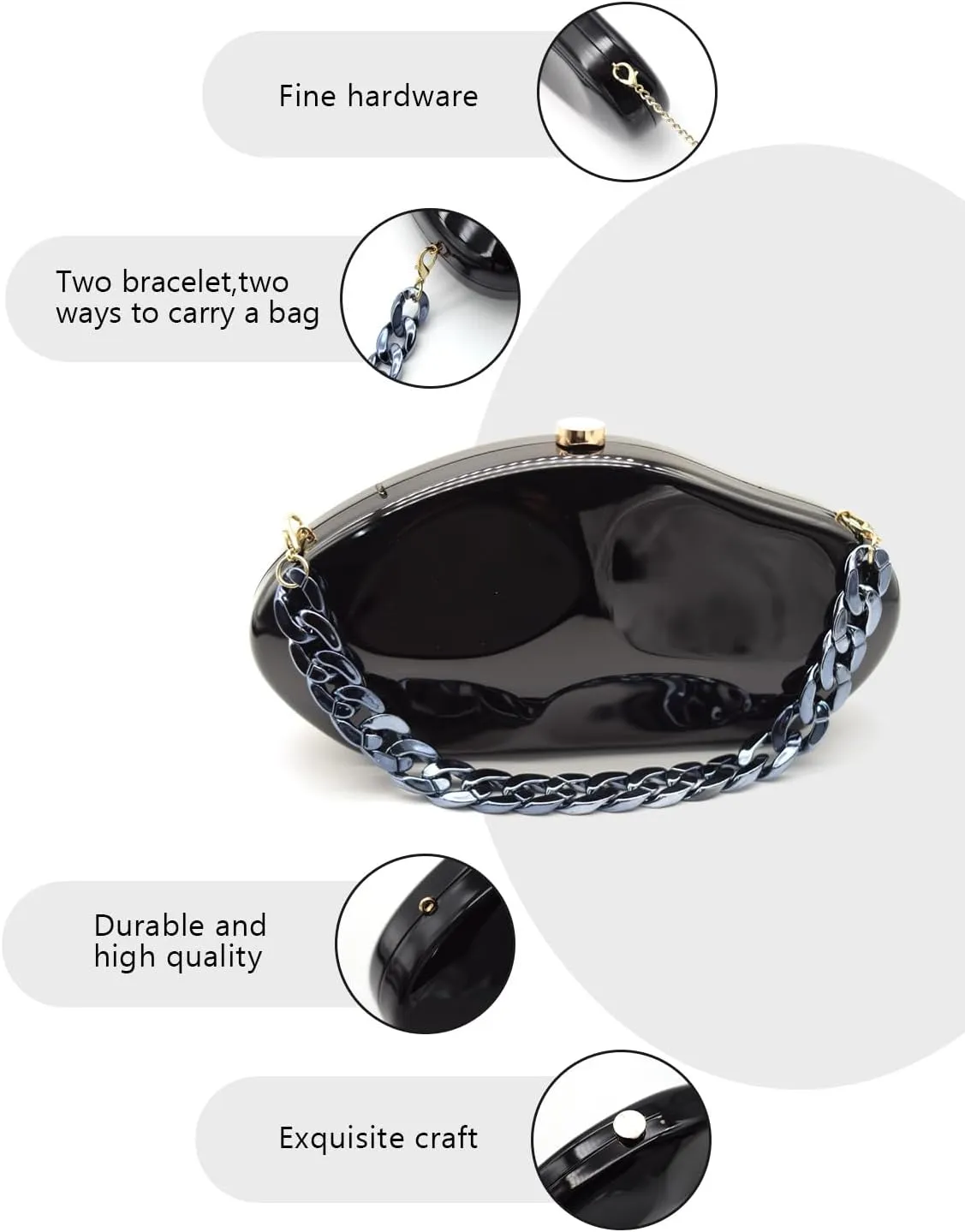 Acrylic Evening Clutch Purse for Women Formal, Metallic Purse Evening Handbags Metal Chain Shoulder Bag