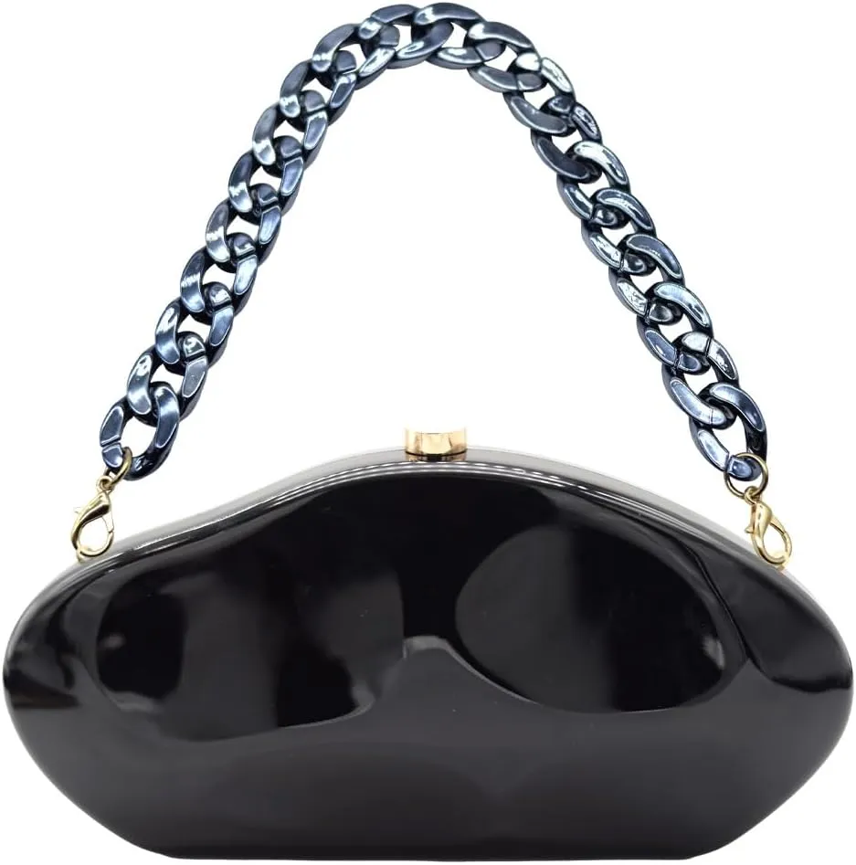 Acrylic Evening Clutch Purse for Women Formal, Metallic Purse Evening Handbags Metal Chain Shoulder Bag