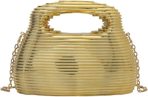 Acrylic Top Handle Stripe Chain Shoulder Bag, Bucket Mirror Crossbody Purse, Novelty Luxury Metallic Evening Satchel Clutch