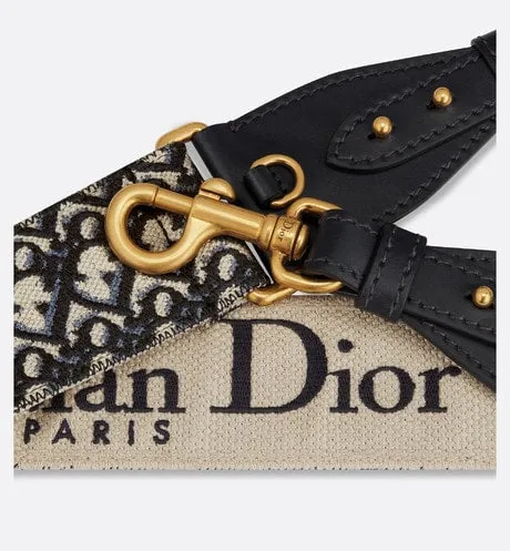 Adjustable Shoulder Strap with Ring • Blue Dior Oblique Embroidery