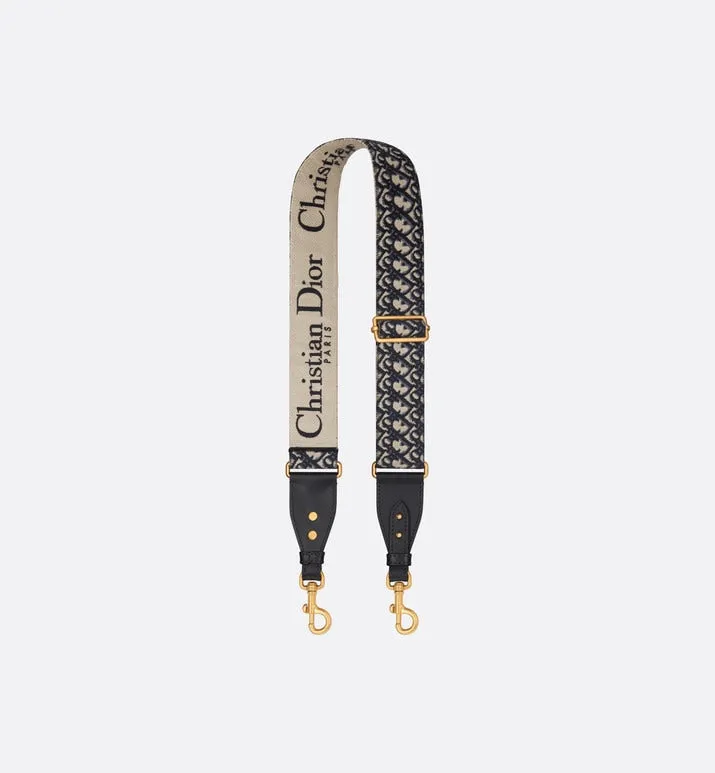 Adjustable Shoulder Strap with Ring • Blue Dior Oblique Embroidery