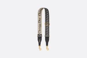 Adjustable Shoulder Strap with Ring • Blue Dior Oblique Embroidery