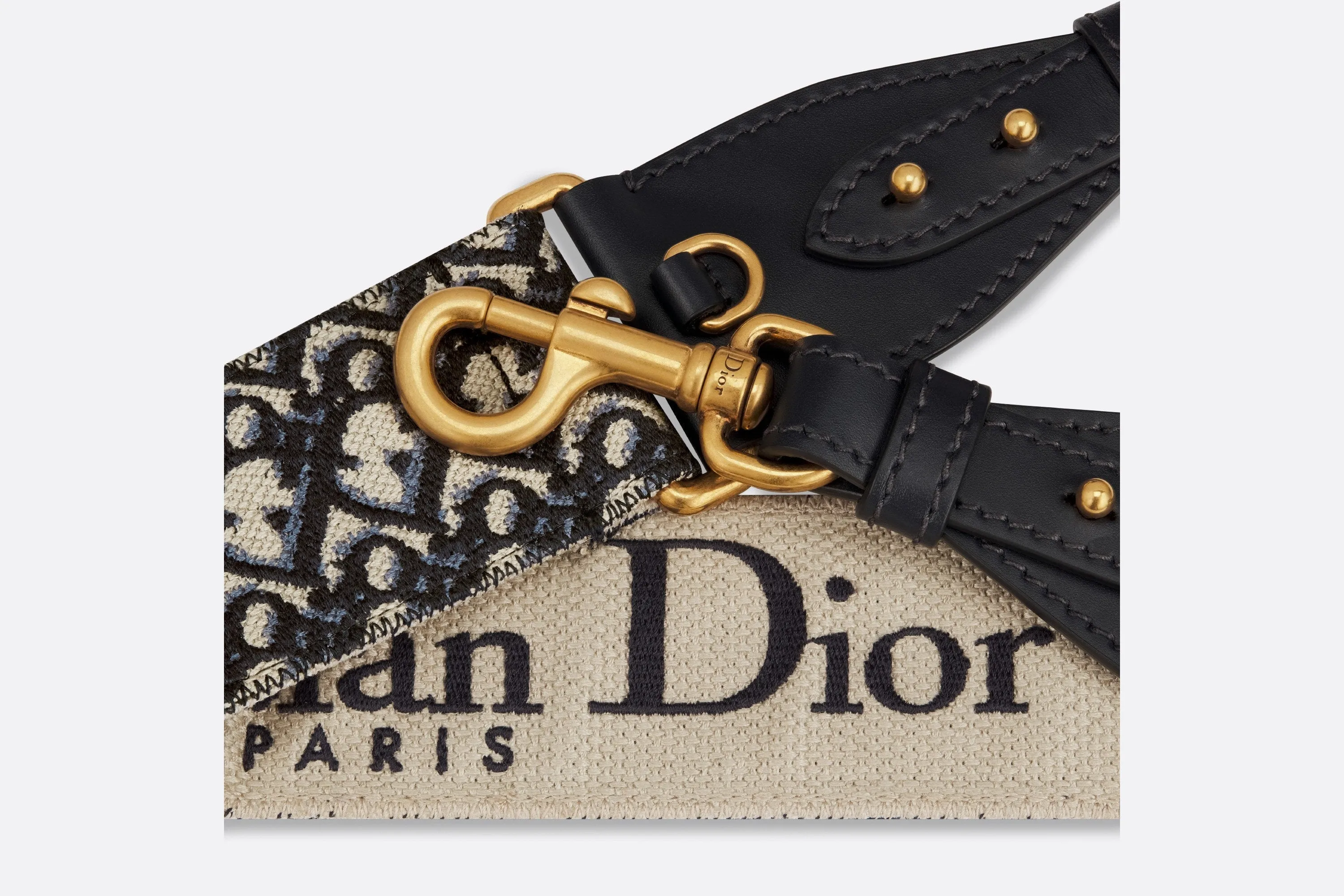 Adjustable Shoulder Strap with Ring • Blue Dior Oblique Embroidery