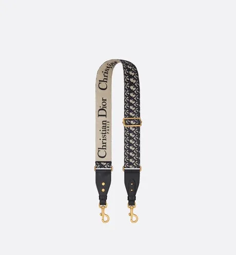 Adjustable Shoulder Strap with Ring • Blue Dior Oblique Embroidery