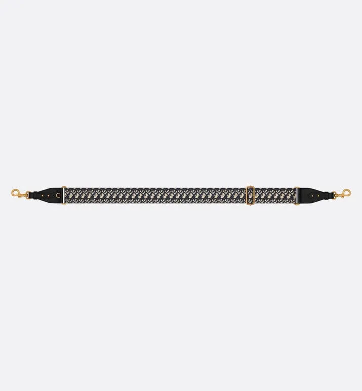 Adjustable Shoulder Strap with Ring • Blue Dior Oblique Embroidery