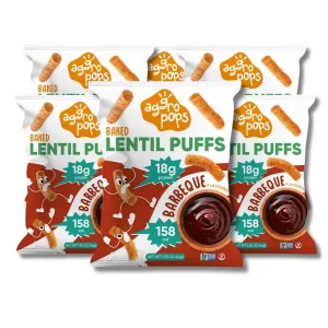Aggropops High Protein Lentil Snacks - 158Cal & 18g Protein Per Bag. Low Calorie, Low Carb, Plant-Based, Vegan, and Gluten Free Healthy Snack for Adults. Bariatric Friendly Food. Barbeque Flavored (6 Bags)