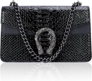Aiqudou Crossbody Bag and Satchel Purse for Women - Fashion Snake Print Chain Purse Luxury PU Leather HandBag