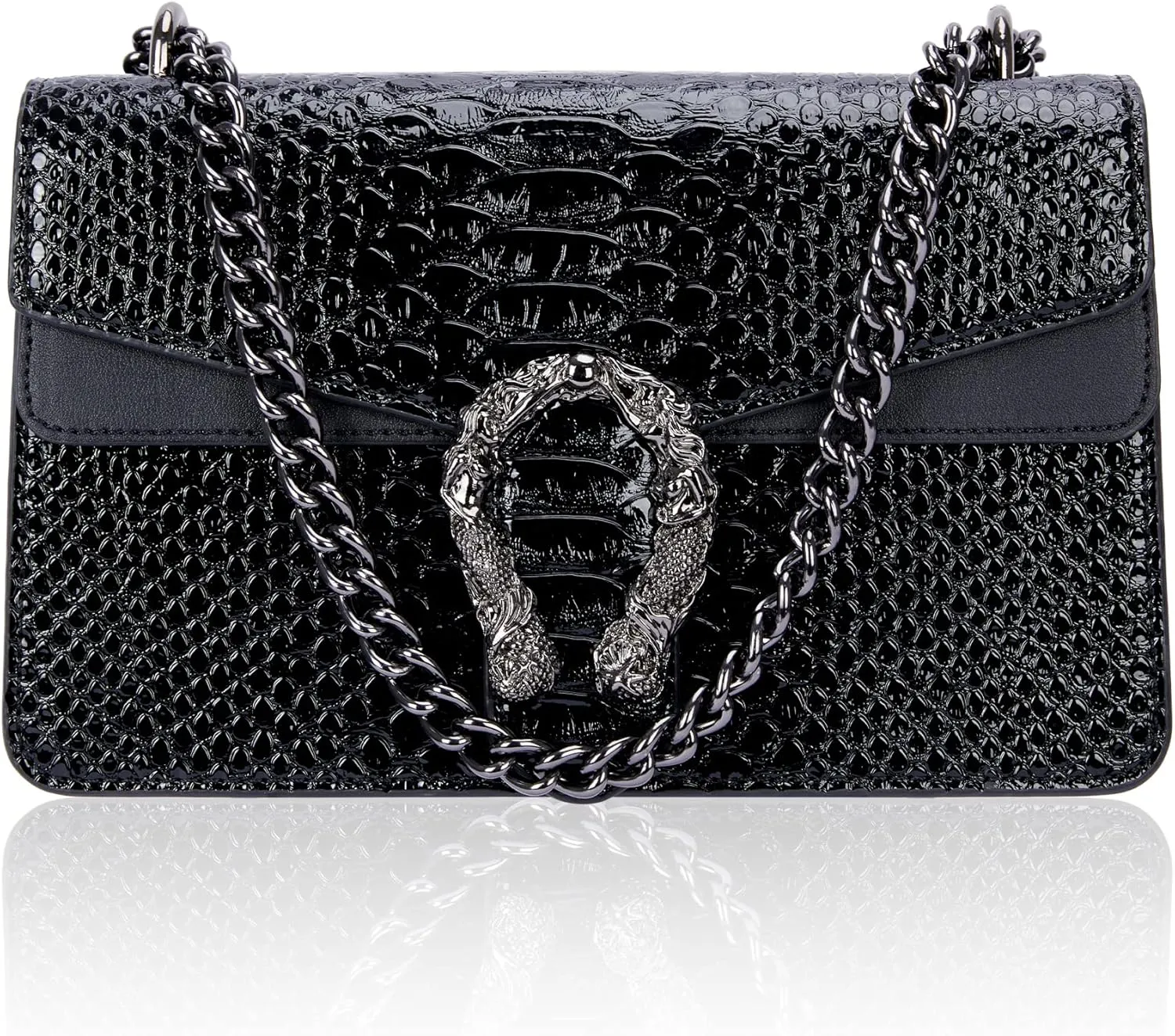 Aiqudou Crossbody Bag and Satchel Purse for Women - Fashion Snake Print Chain Purse Luxury PU Leather HandBag