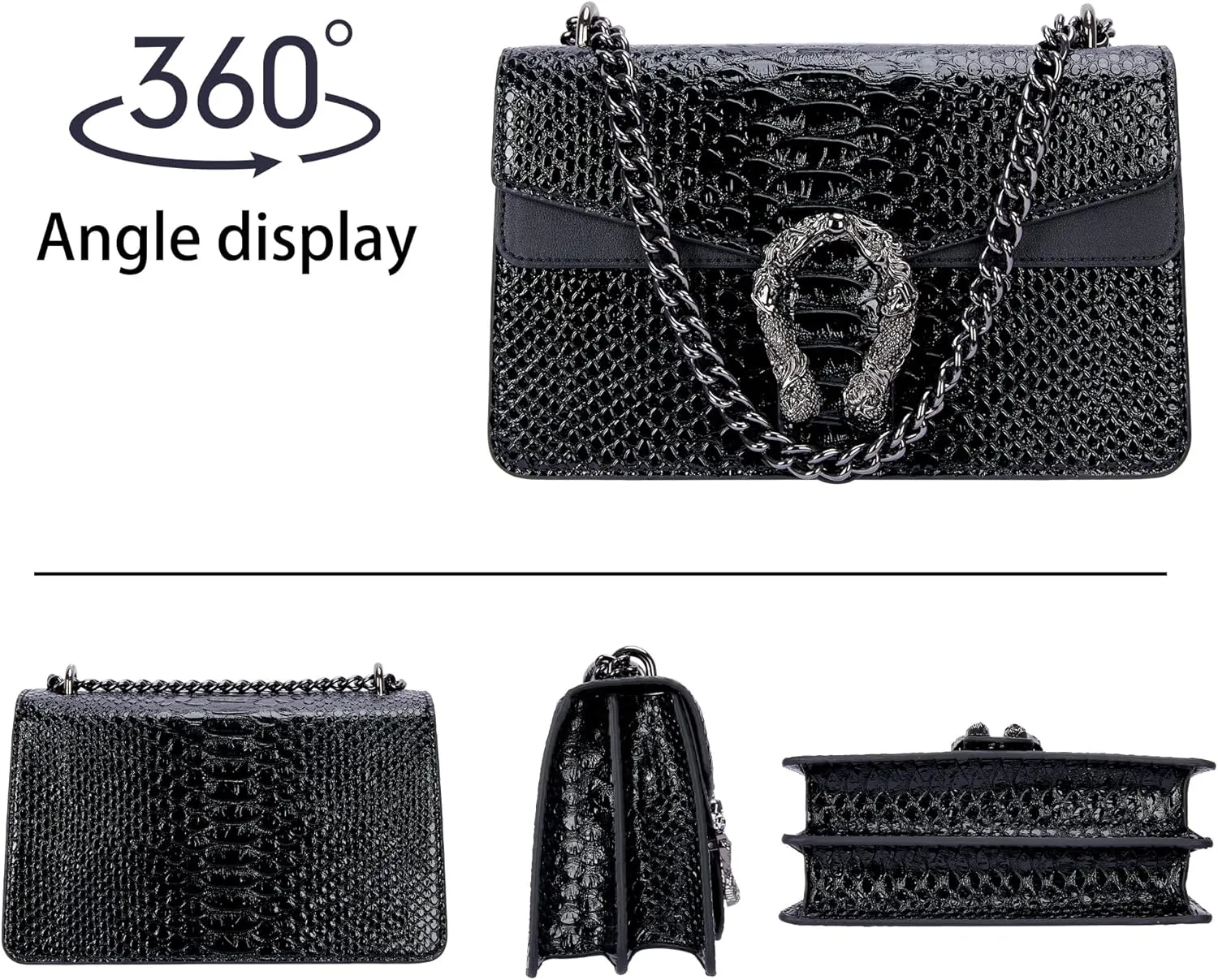 Aiqudou Crossbody Bag and Satchel Purse for Women - Fashion Snake Print Chain Purse Luxury PU Leather HandBag