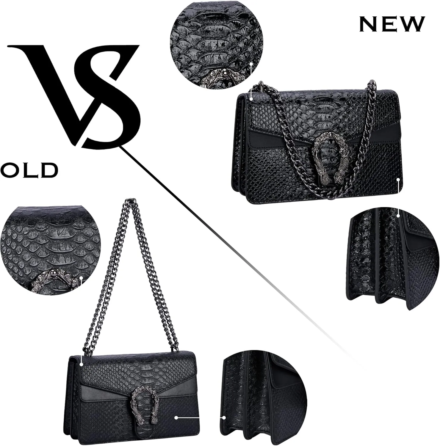 Aiqudou Crossbody Bag and Satchel Purse for Women - Fashion Snake Print Chain Purse Luxury PU Leather HandBag